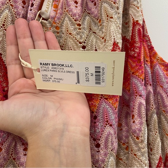 $375 NWT Ramy Brook Lurex Paris Knit Chevron Dress Size Medium - Picture 4 of 5